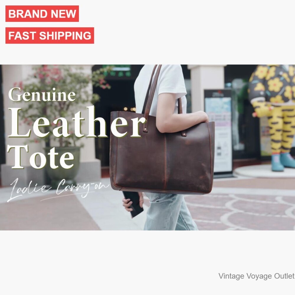 Genuine Leather Large Tote Bag for Women Work Purse Shoulder Bag - Picture 7 of 7
